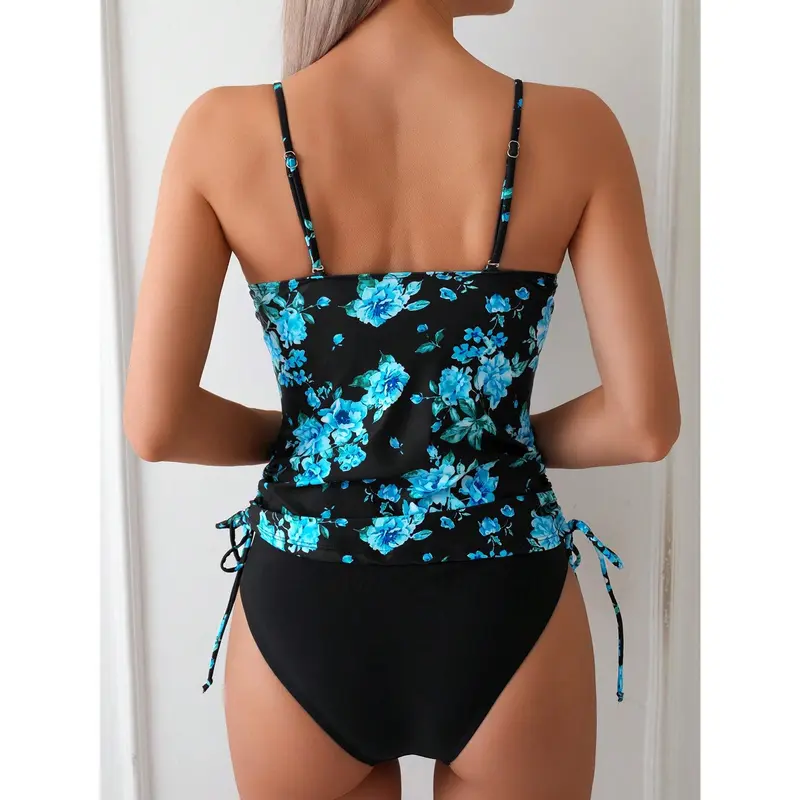 Swim Lushoire 2 pcs/Set Women Spring Break Spaghetti Strap Tankini Set, Fashion Swimwear With Detachable Strap, Elegant & Casual Beach Vacation Wear 1