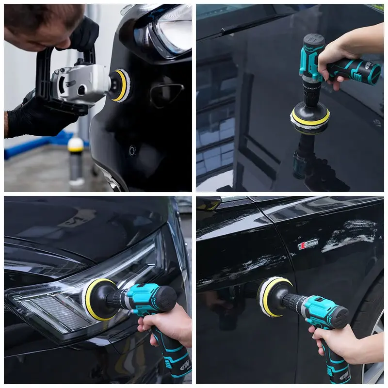 Car Polishing Pads for Drill, 8 Pack Professional Wool Polishing Pads, Car Buffer Polisher Kit with M10 Drill Adapter and Hex Shank Bit Adapter, for Car Furniture Polishing Waxing (100mm) 6