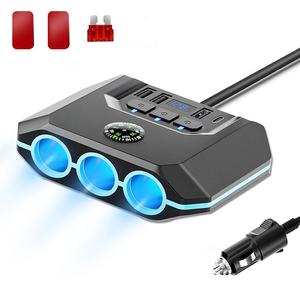 120W 7 in 1 Car Charger Plug Adapter, PD 3 Socket Charger with Individual Switch, Multifunction 12/24V Power Socket with LED Voltmeter, Car Accessories