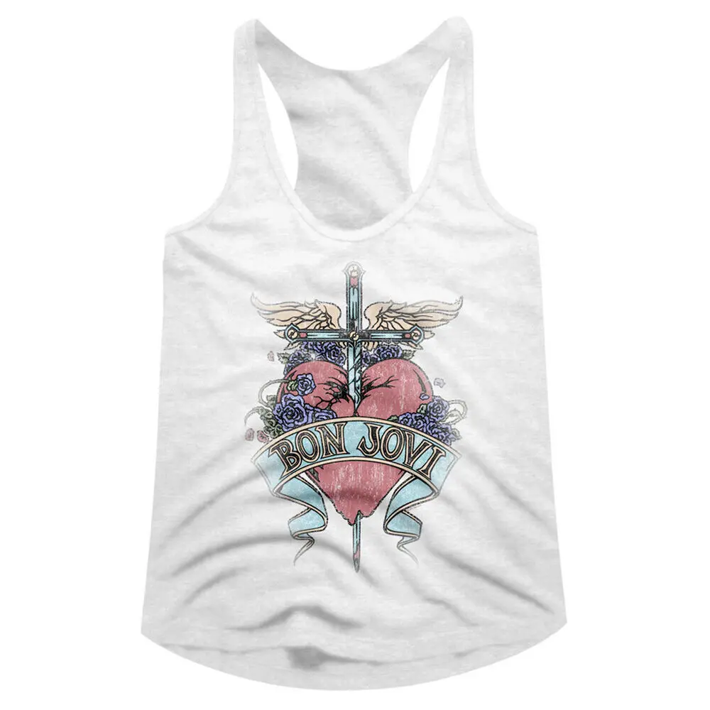 Bon Jovi Pierced Heart Tattoo Vintage Women's Tank Top Rock Band Music Racerback