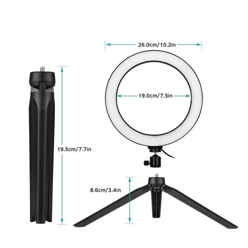 10" Led Selfie Ring Light with Tripod Stand & Phone Holder, Portable Selfie Fill Light, Smartphone Selfie Light Holder 1