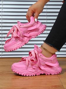 Women's Fashionable Lace Up Low Top Sneakers, Casual Comfortable Breathable Sports Running Shoes, All-match Round Toe Chunky Sneakers for Daily Wear, Athletic Running Shoes