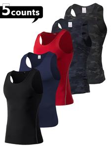 Men's Solid Color / Camo Print Sports Singlet, Quick Drying Breathable Compression Tank Top, Casual Comfy Sleeveless Top for Gym Workout Running, Mens Sportswear for All Seasons