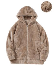 Men's Solid Thermal Hooded Jacket, Casual Loose Fit Long Sleeve Zip Up Jacket for Fall & Winter, Men's Clothes for Daily Wear