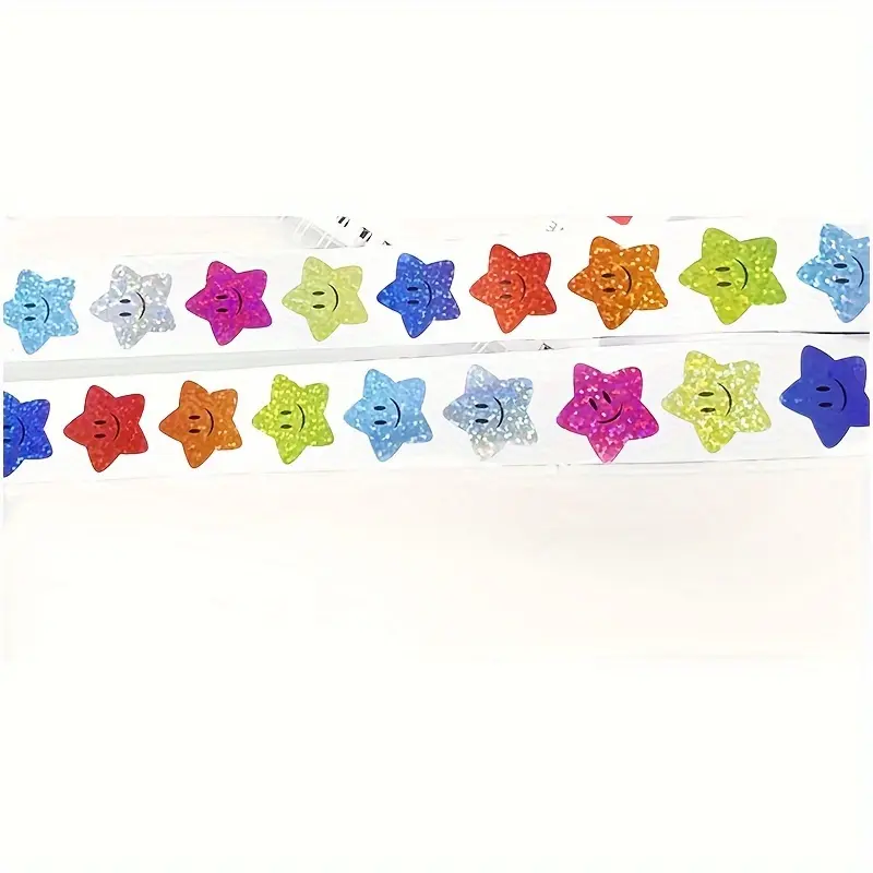 ANIELGARD   500 Self-adhesive Star Happy Face Stickers per Roll, 2.5 Cm, Reward Chart Decorative Label 3