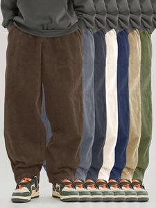 Men's Solid Drawstring Waist Corduroy Pants, Casual Comfy Straight Leg Trousers for Fall & Winter, Men's Bottoms for Daily Wear
