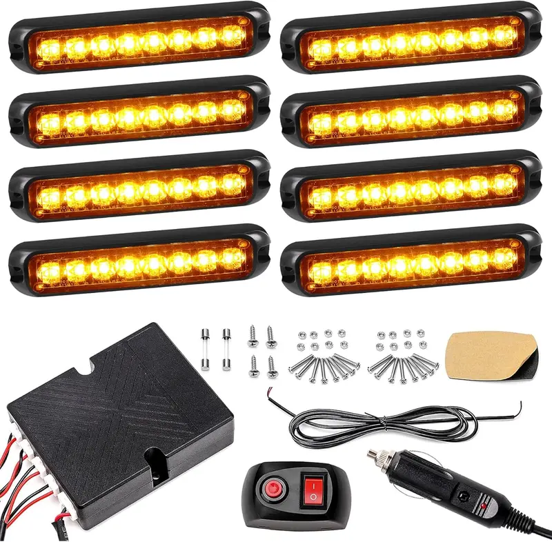 ROUTEKING 8x8LED Car Strobe Flashing Lights - Recovery Emergency Beacon Light, 14 Flashing Modes Beacons Warning Light, Universal for 12V-24V Car Vehicle Truck Caravan Camper (Amber) 1