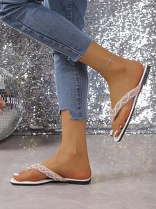 Women's Fashionable Rhinestone Decorated Slides, Casual Comfortable Flat Sandals for Summer, Lightweight Breathable Shoes for Daily Wear, Girl