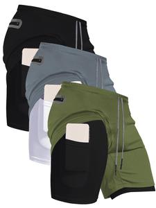 Men's 2 in 1 Track Shorts, Casual Pocket Elastic Waist Activewear Shorts for Gym Workout Running, Breathable Men's Bottoms for Summer, Work Trousers Men, Streetwear Sports Shorts, Sports Shorts Set, Fitness Shorts, Athleisure Shorts