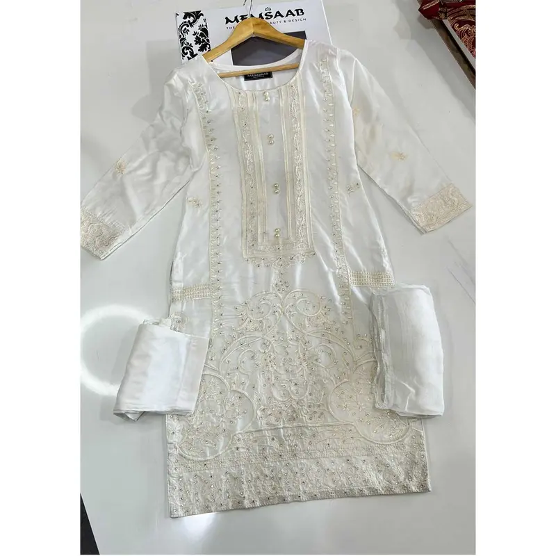 HK205 Abeer Readymade White Linen Suit 3