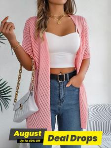 Women's Plain Hollow Out Half Sleeve Cardigan, Casual Basic Breathable Soft Open Front Knitwear for Summer, Fashion Women's Knit Clothing for Daily Wear, Tops Summer Outfits, Womenswear