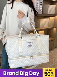 Letter Patched Design Large Capacity Durable Travel Duffel Bag, Multifunctional Travel Duffels, Lightweight Portable Overnight Bag, Multi-function Dry & Wet Separation Bag for Travel Luggage, Multifunctional Portable Bag, Travel Duffle Bag