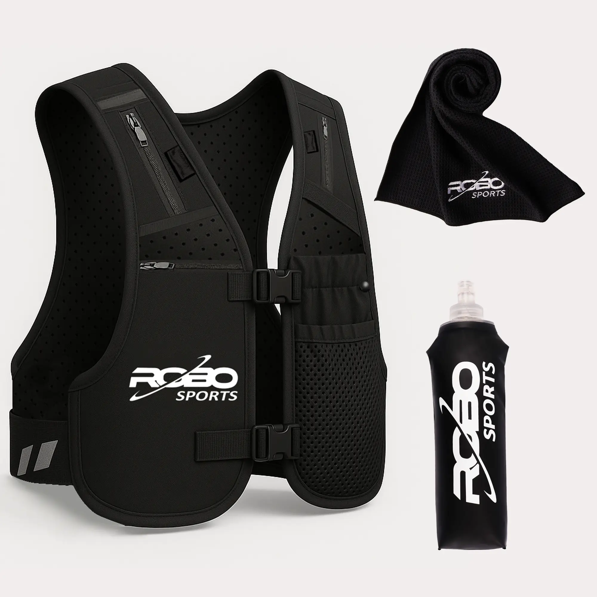 Running Vest with Water Bottle and Towel  - Adjustable Unisex Reflective Vest with Phone Holder and Storage - Lightweight and Durable Running Backpack Alternative - Hydration Vest