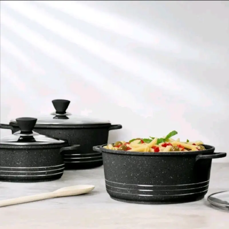 GRACE Die - Cast Stockpot Set Alminium Non Stick Coating Cooking Pot with Tempered Glass Lid With Steam Vent Cookware Kitchen Aluminium stainless steel Lightweight Oil Pasta 1