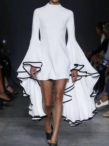 Women's Plain Flounce Sleeve Dress, Elegant Fashion Casual Mock Neck Short Dress for Daily Outdoor Wear, Women Dress for Spring Fall