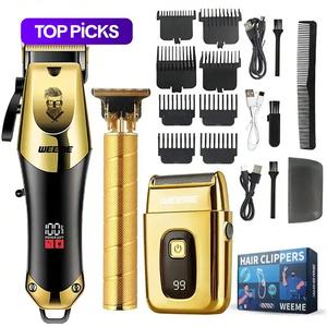 Electric Hair Trimmer Kit, 1 Set Professional Hair Clippers for Men, Hair Cutting Kit & T-Blade Trimmer Combo, Cordless Barber Clipper Set with LED Display, High Quality Trimmer