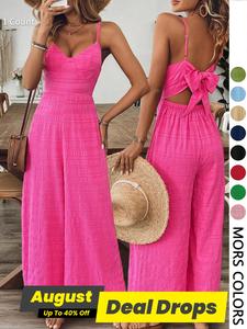 Women's Plain Bow Decor Jumpsuit, 1 Count Casual Formal Minimalist Sleeveless Cami Jumpsuit for Daily Wear, Ladies Clothes for All Seasons, Overall, Womenswear