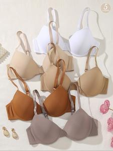 Women's Solid Color Underwire Bra, Women's Simple Push Up Bra, Adjustable Strap Snap Back Bra, Thin Lined Soft, Comfortable, Breathable Medium Stretch Bra for All Seasons