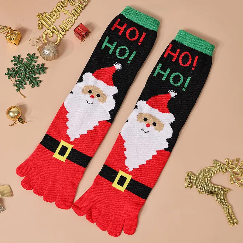 Christmas Socks with Toes Five Toes Christmas Socks Cartoon Five Finger Socks for Women Winter Funny Socks 0
