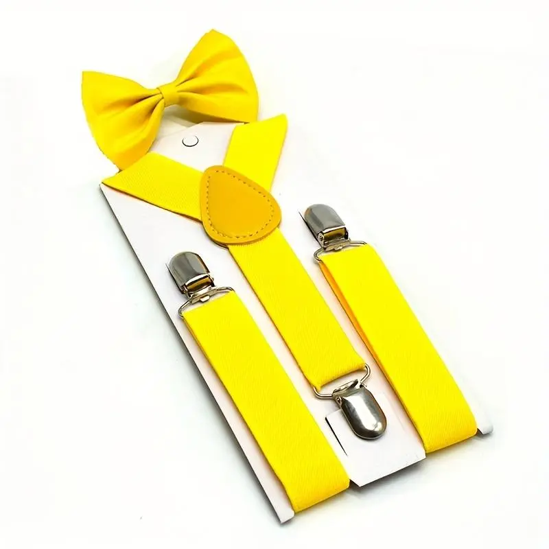 All-gender girls and boys pure color 3-piece Y-shaped halter and bow tie set for children - children's halter + bow tie two-piece set 3