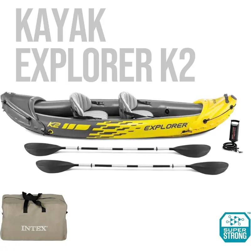 Explorer K2 Kayak, 2-Person Inflatable Kayak Set with Aluminum Oars and High Output Air Pump 3