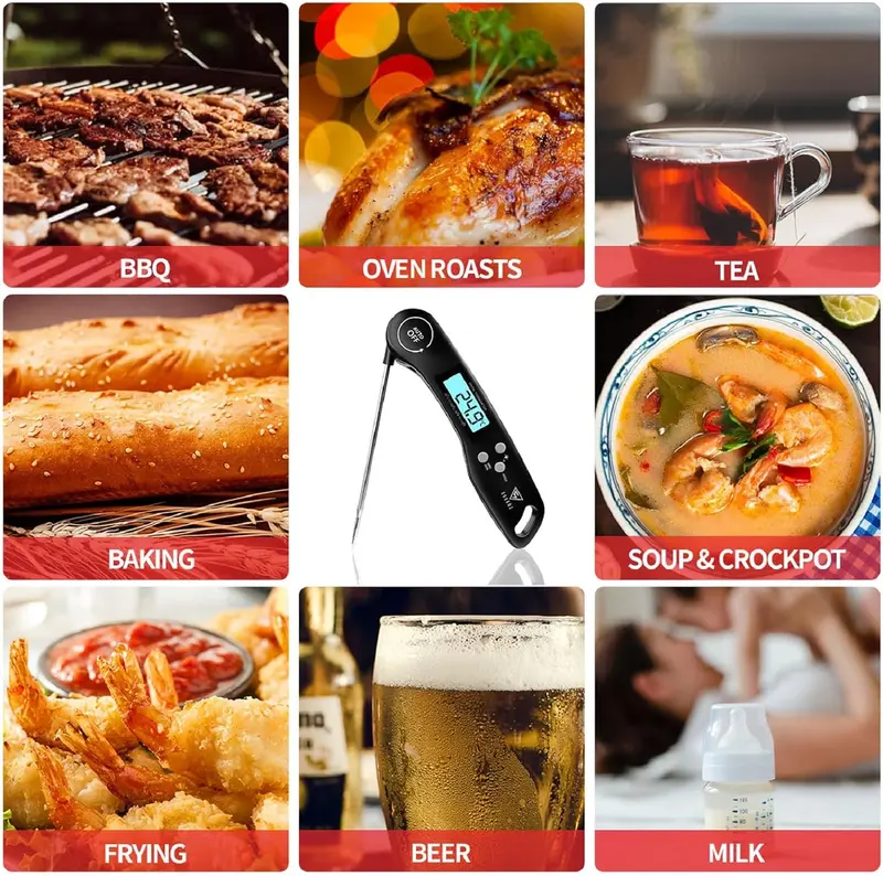 Digital Meat Thermometer with Instant Read, Foldable Probe, LCD Backlight & Auto On/Off – For Cooking & BBQ (All) 2