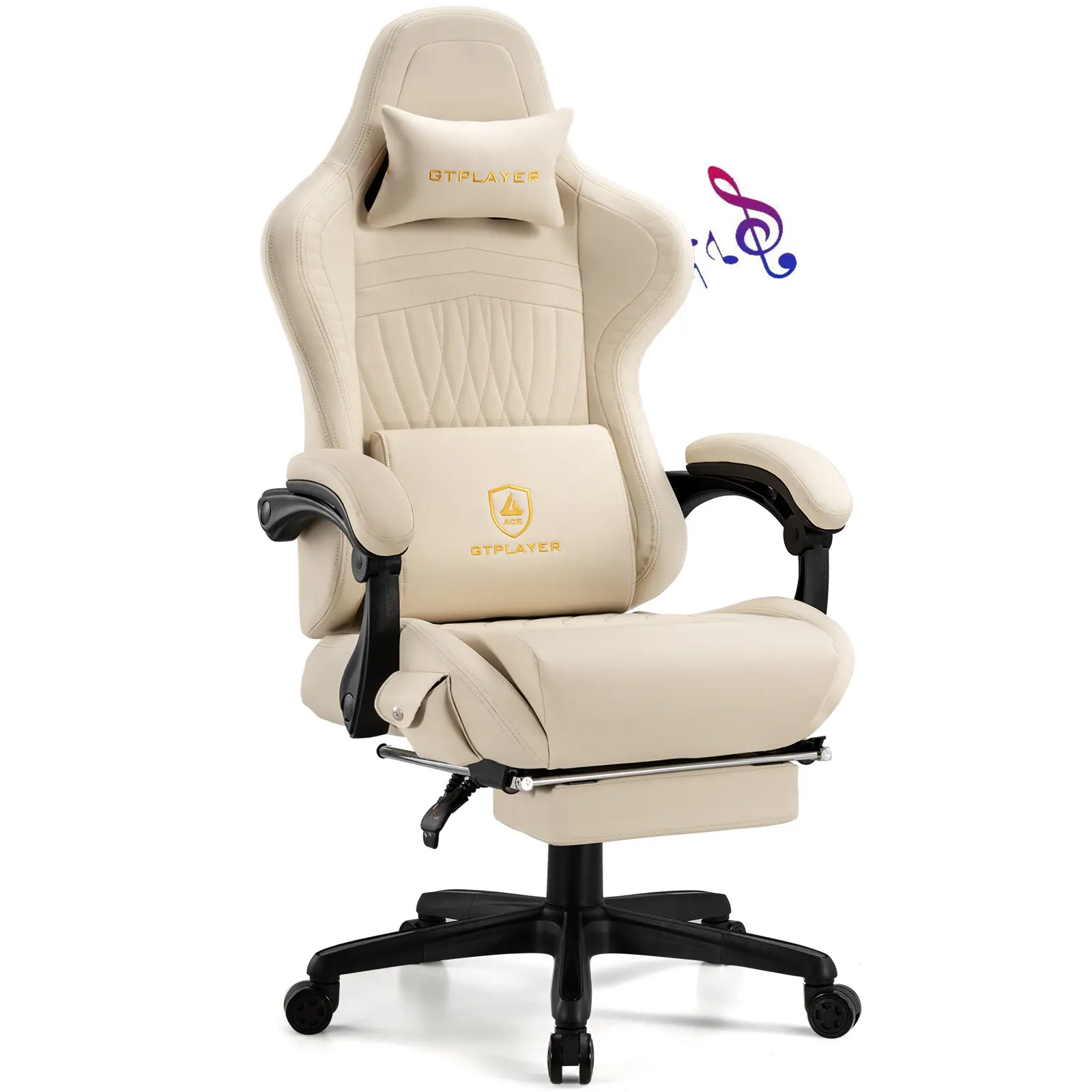 GTPLAYER Gaming Chair with 5.1 Compatible Bluetooth Speakers, High Back Ergonomic Design, 150° Maximum Inclination, PU Leather, Assembly Required