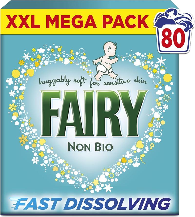 Product Introduction of Fairy Non Bio Washing Powder 4.4kg, 80 Washes, for Sensitive Skin, with Anti-residue Technology 1
