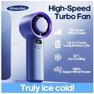 Kinscoter Turbo Ice Fan - 100-Speed Handheld Cooler with 6-Hour Battery Life & 10°C Ice Cooling Power minifan