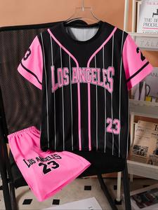 Toddler Girl's Random Print Short Sleeve Tee & Shorts Sweater Co-ord Set, Casual Round Neck T-shirt & Shorts, Summer Outfits Clothes for Kids