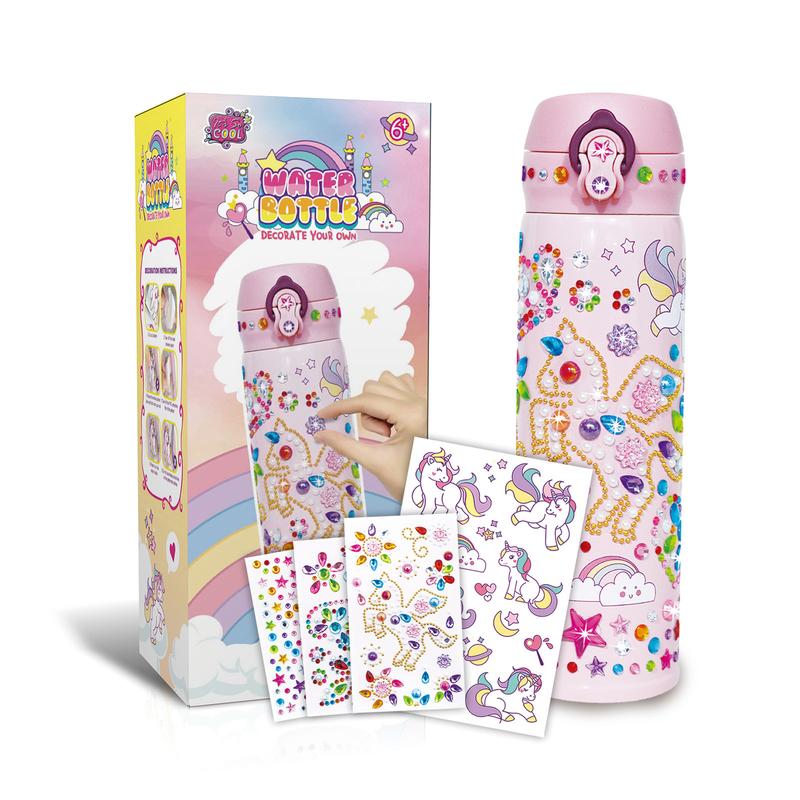 [NovaHome] Unicorn Gemstone Sticker Sports Water Bottle - BPA Free Art and Craft Kit for Kids Age 6-12 Years Old, Leakproof and Decorate Your Own Water Bottle with Glitter Gems - Great Birthday, Valentines and Christmas Gift Idea for Children. 0