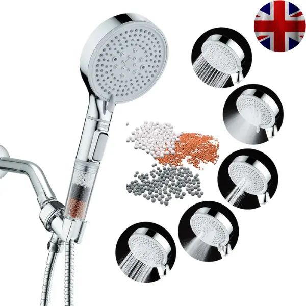 [UK Seller] Premium high pressure Shower Head Filter with 5 Spray Settings and Water Softener - Universal Fit for Home and Travel