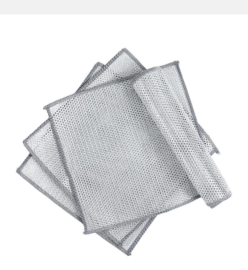 Product Introduction of Five-strip silver-threaded dishwashing cloths can replace steel wool and are less likely to shed fibers. They are multi-functional cleaning tools for washing dishes, scrubbing pots and pans, and wiping surfaces at home. 8