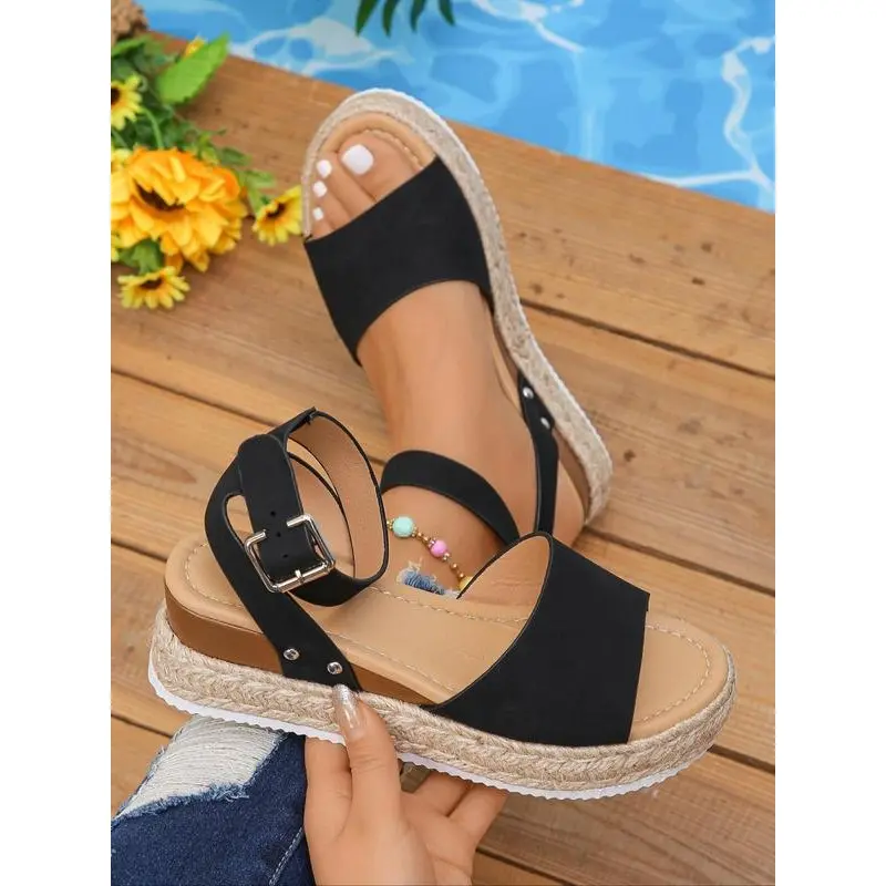 Women's Solid Color Wedge Sandals, 2024 Casual Comfortable Sandals for Summer, Lightweight All-match Flatform Shoes for Daily Wear