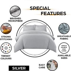4 piece Duvet Cover Set-Luxury Hotel-Style Soft Microfiber Bedding with Duvet cover, Fitted Sheet & Pillowcases- Satin Stripe comfort bedding Set-Available in Single, Double, King and super King