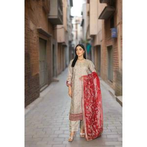 S Creations | Embroidered Organza Readymade | SC107 (Beige)