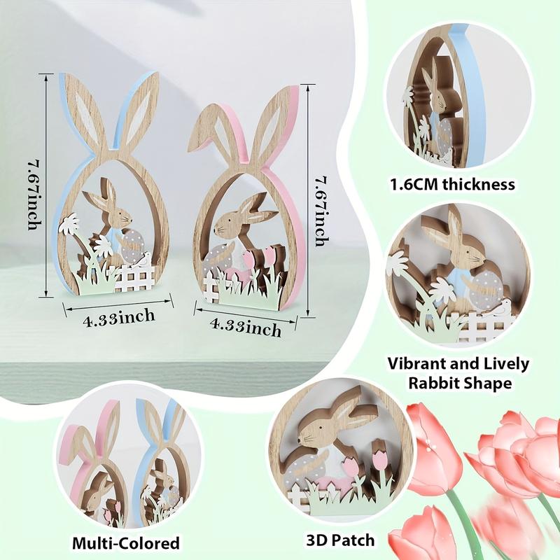 Product Introduction of 2pcs Easter Decorations for the Home Farmhouse Rustic Wooden Bunny with Egg Easter Tiered Tray Decor Happy Spring Decoration for Indoor Home Party Easter Tabletop Decoration Easter Ornaments 0
