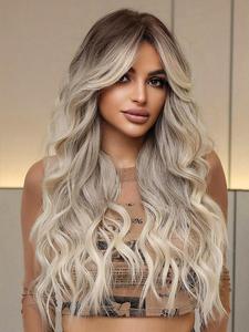Fashionable All-match Ombre Long Wavy Wigs for Women, Gorgeous Fluffy Wigs with Blunt Bangs, Synthetic Wigs for Party, Daily Use, Fashion Wig for Women,  Wigs That Look Like Real Hair, Synthetic Material Wigs