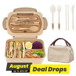 Microwavable Bento Box with Insulated Bag & Cutlery, 1 Count Lunch Box with 3 Compartment, Meal Prep Containers for Adults & Teens, Food Storage Kitchenware for Travel, Portable Lunch Box, Tableware