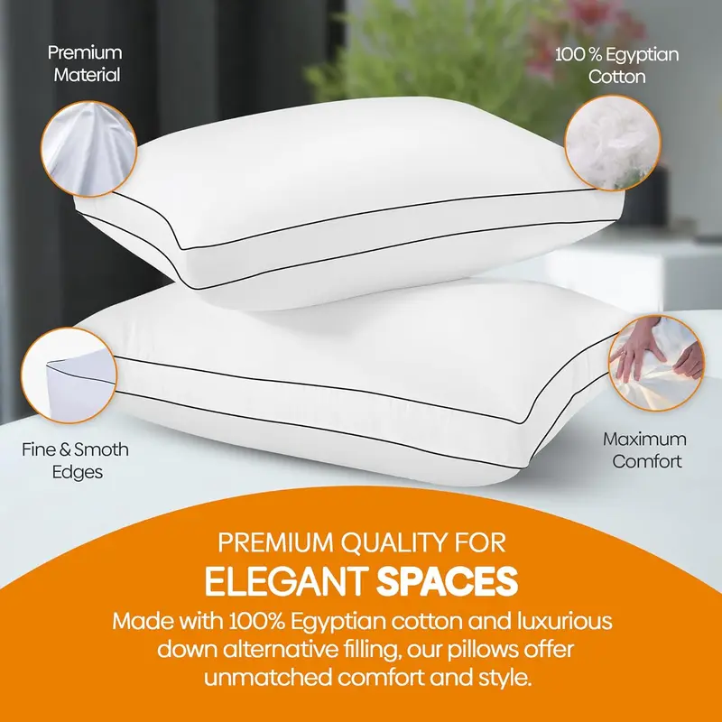 Premium Egyptian Cotton Box Pillows (ALL Packs) – Extra Fluffy, Hypoallergenic & Breathable | Hotel Quality | SAME DAY SHIPPING 3
