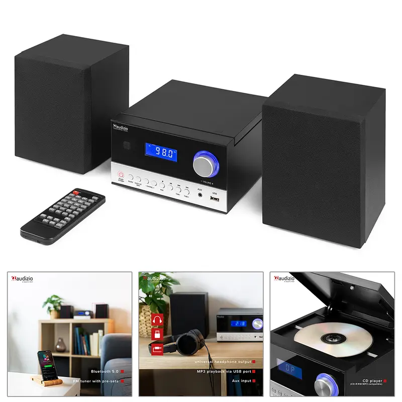 Audizio Toulon HiFi Stereo System with Bluetooth, CD Player - Black 0