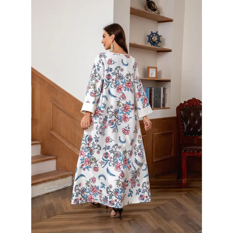 2025 Middle East Muslim Women's Wear Robe Hot Sale Printing Fashion Elegant Dress Abaya 7