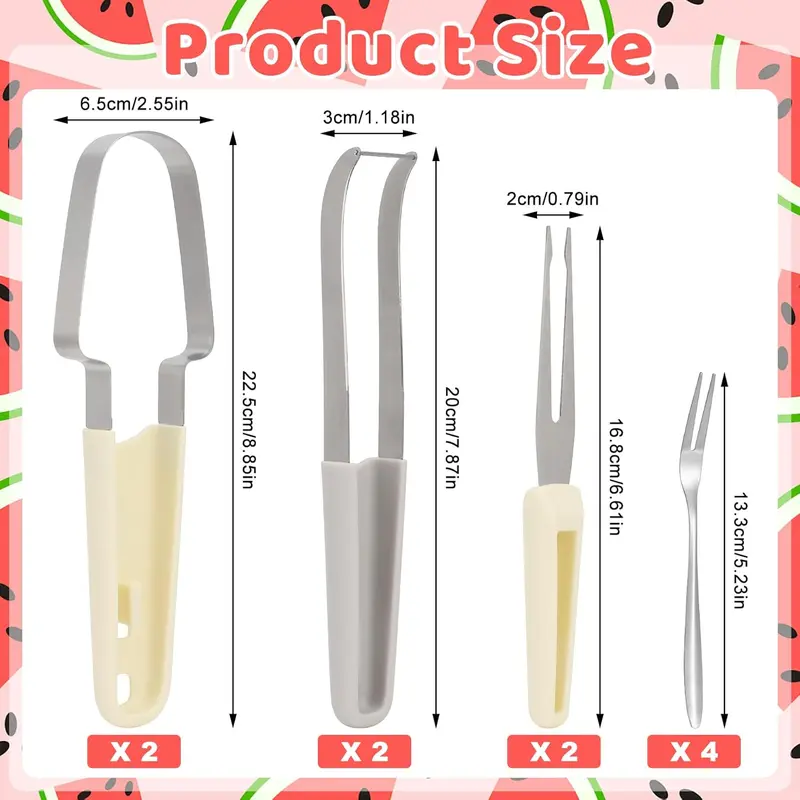 2PCS 3-in-1 Watermelon Fork Slicer Cutter, Stainless Steel Watermelon Cutter Slicer Tool Set, Multifunctional Melon Cutter 6