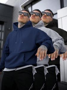 Men's Solid Color Hoodie, Casual Loose Long Sleeve Hooded Sweatshirt for Spring & Fall, Fashion Men's Clothes for Daily Wear