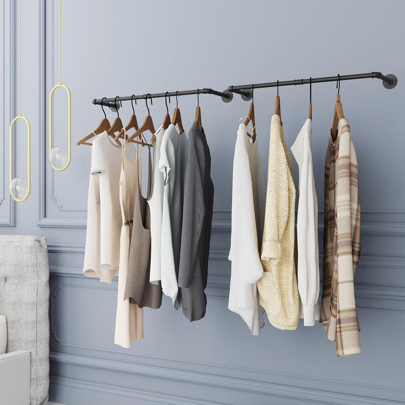 Pack of 2 Industrial Pipe Clothes Rail Rack, Wall-Mounted Garment Organizer 6