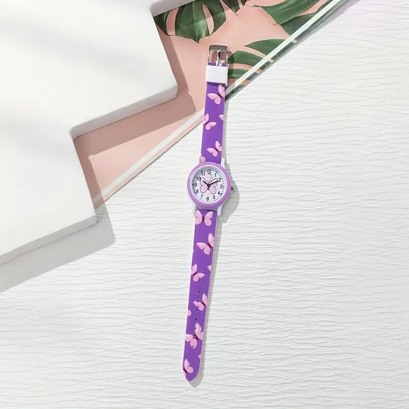 Chic White Butterfly Quartz Watch - Cute Pink Butterfly Design, Round Dial, PVC Strap, Non-Waterproof, Battery Operated, Resin Case, Perfect for Casual Wear 4