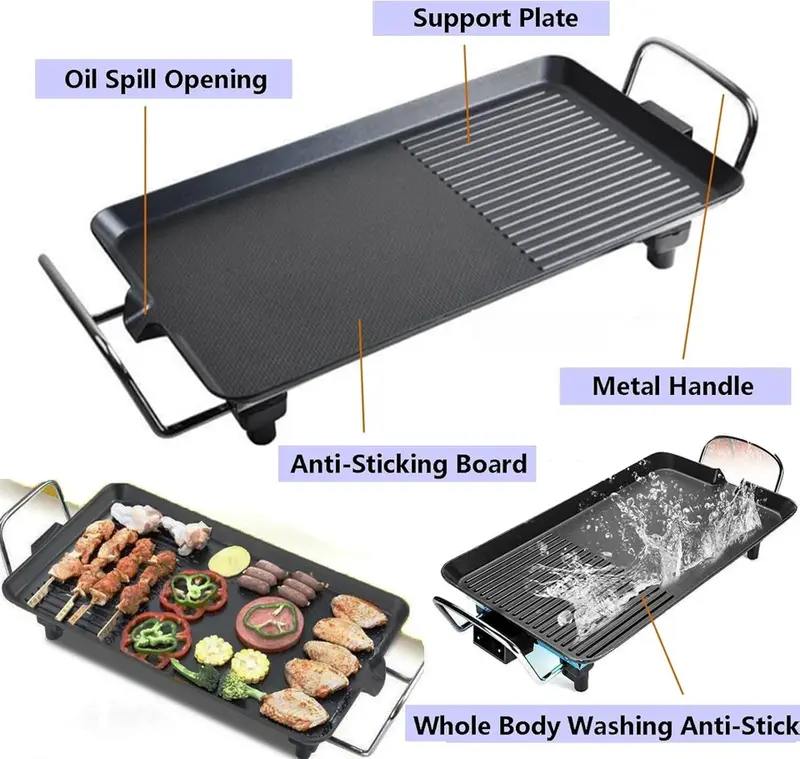 Electric Teppanyaki Table Grill Griddle BBQ Barbecue Hot Plate Smokeless Pan 4