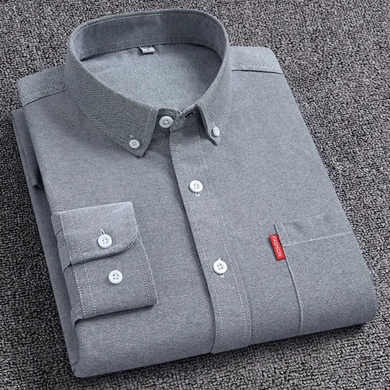Men's Oxford Long Sleeve Shirts 100% Cotton Solid Color Turn Down Collar Regular Fit Daily Men Clothing Easy Care Shirts For Man Menswear Top 7