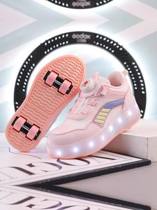 Kids Colorblock Patched Design Skate Shoes, Light Up Lazy No Tie Up Spin Rotating Automatic Buckle Skate Shoes, Detachable Wheels with Lights To Shine Rechargeable Skate 2024 Fall Shoes for Boys & Girls, Gift Ideas for Best Friend,  Trending Shoes