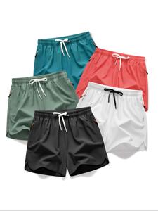 Men's Drawstring Zipper Pocket Shorts, Casual Elastic Waist Beach Shorts for Summer, Breathable Men's Bottoms for Daily Wear, Men's Shorts 5 Pack, Shorts for Men, Outdoor Shorts, Drawstrings Shorts, Activewear